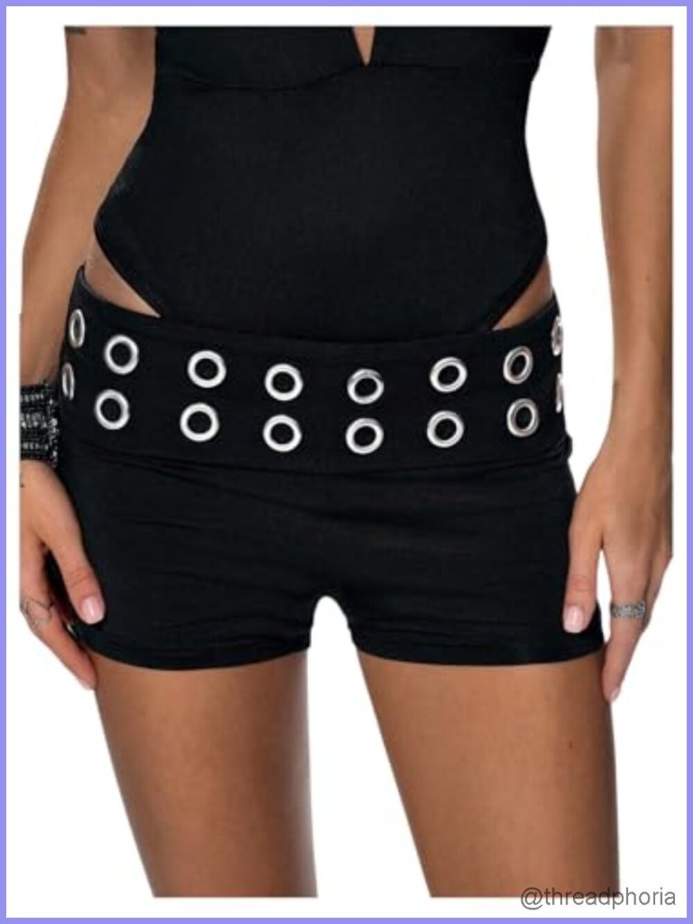 Y2K Grommet Eyelet Fold Over Micro Mini Shorts Rave Club Outfit